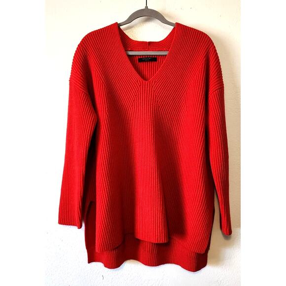 All Saints Clea V-neck Long Sleeve Oversized Jumper Sweater Red Small - Picture 2 of 9